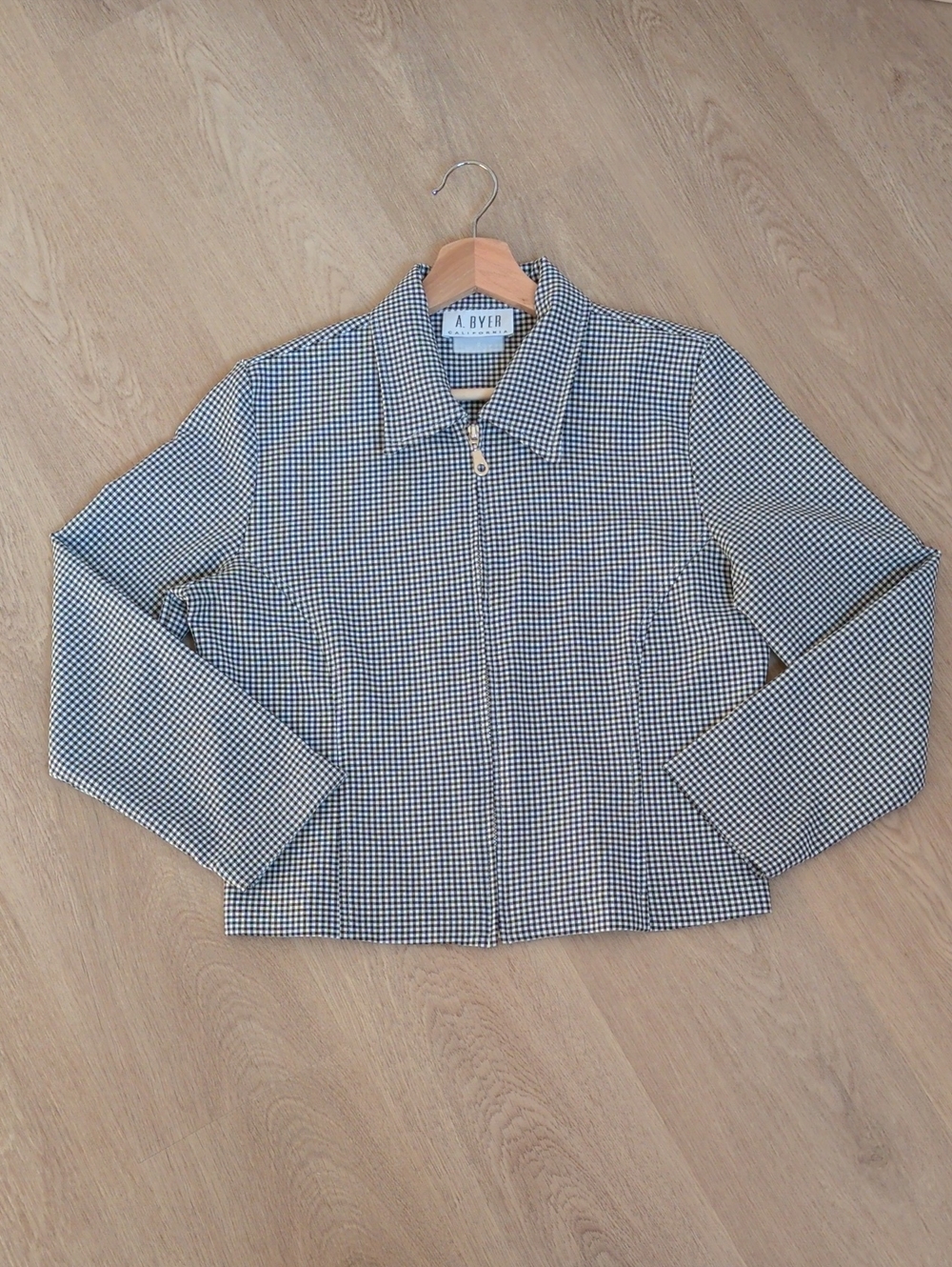 A. Byer California Black & White Gingham Cropped Zip Jacket Size 10